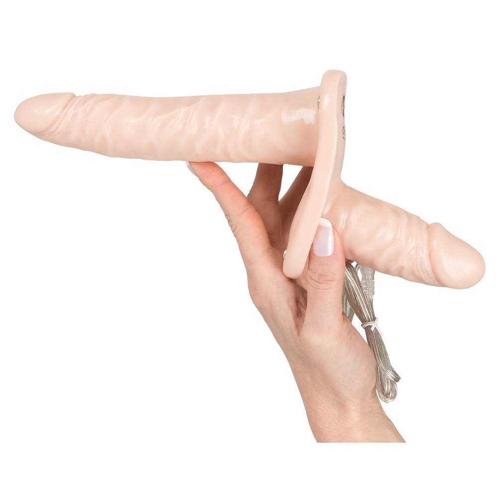 Vibrating Flesh Strap On Duo Vibrating Dongs - Image 2