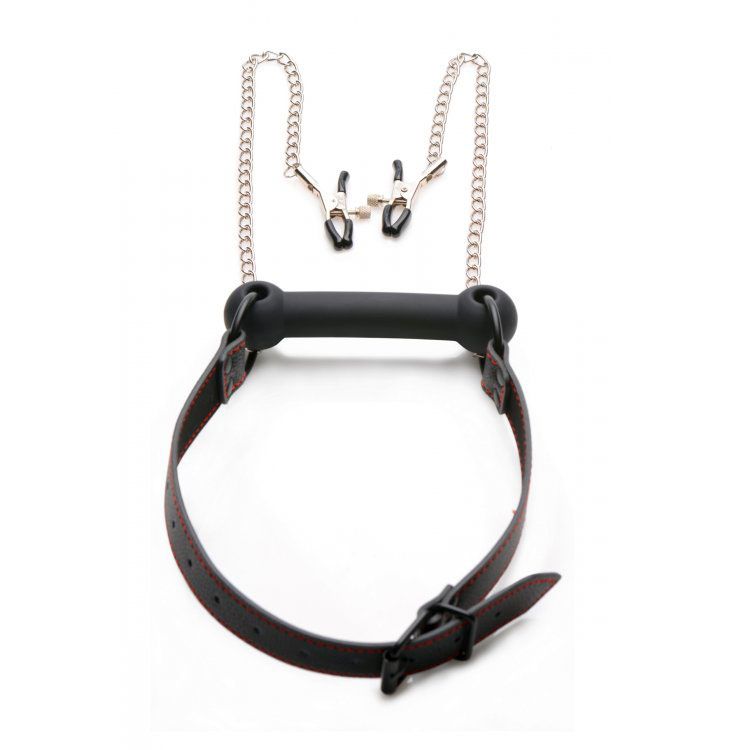 XR Silicone Bit Gag with Nipple Clamps - Image 2