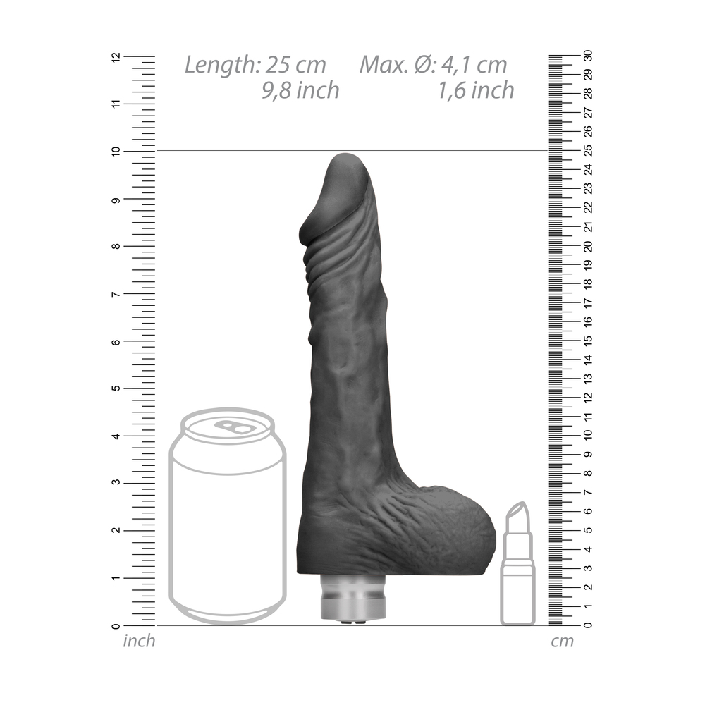 RealRock 9 Inch Black Realistic Vibrating Dildo With Balls - Image 3