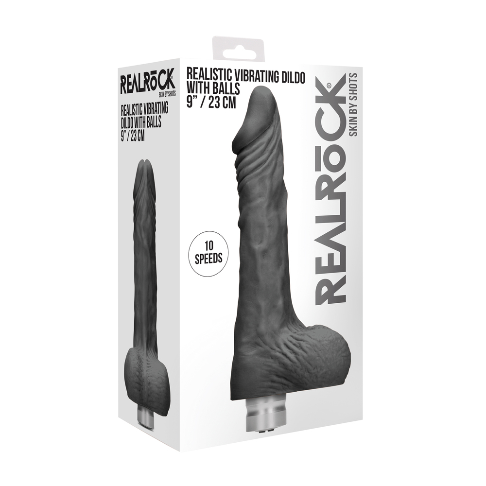 RealRock 9 Inch Black Realistic Vibrating Dildo With Balls - Image 4